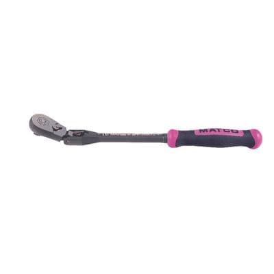 3/8" DRIVE 12-1/2" EIGHTY8 TOOTH BLACK CHROME LOCKING FLEX RATCHET WITH ERGO HANDLE - PINK