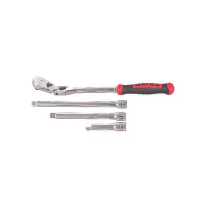 3/8" DRIVE 4 PIECE 12" EIGHTY8 TOOTH LOCKING FLEX RATCHET WITH CHROME EXTENSIONS 3", 6" AND 8" SET - RED