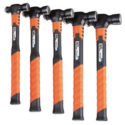 5 PIECE 8 OZ., 12 OZ., 16 OZ., 24 OZ., AND 32 OZ. BALL PEEN HAMMER SET WITH FIBERGLASS GRIP HANDLES