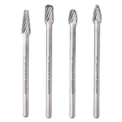 4 PIECE NON-FERROUS BURR SET, LONG