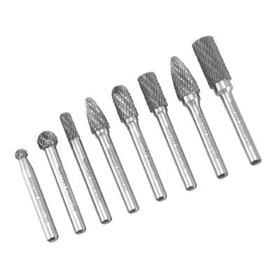DOUBLE CUT CARBIDE ROTARY BURR SET, 8 PIECE