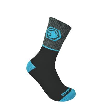 WOMEN'S REDBACK MATCO BAMBOO CREW SOCKS, GREY HEATHER BLACK WITH TEAL, 6 PAIRS