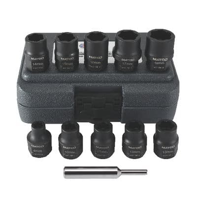 1/2" DRIVE 11 PIECE METRIC HEX GRIP DAMAGED FASTENER IMPACT SOCKET SET
