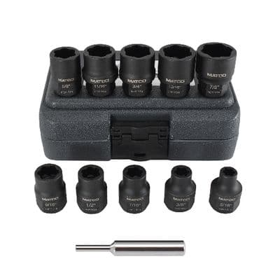 1/2" DRIVE 11 PIECE SAE HEX GRIP DAMAGED FASTENER IMPACT SOCKET SET