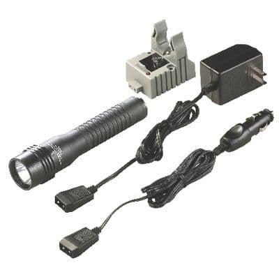 STINGER DUAL SWITCH LED HIGH LUMEN RECHARGEABLE FLASHLIGHT WITH PIGGYBACK CHARGER - BLACK