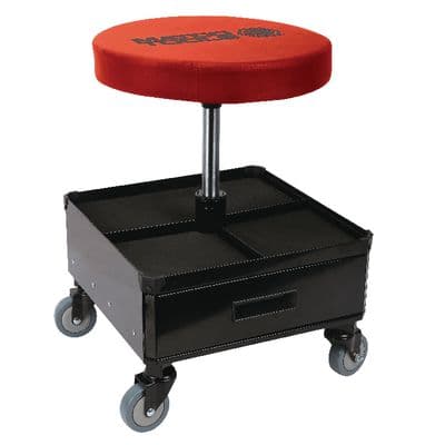 ADJUSTABLE PADDED CREEPER SEAT WITH TOOLBOX DRAWERS, 300 LBS