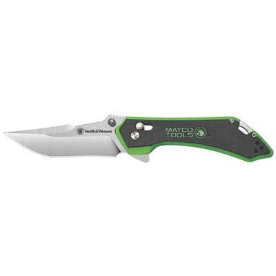 SMITH & WESSON X MATCO CLIP POINT FOLDING KNIFE, GREEN