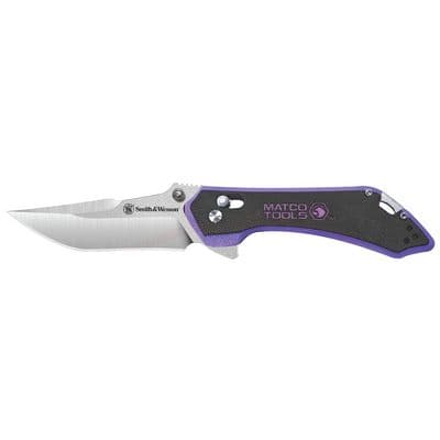 SMITH & WESSON X MATCO CLIP POINT FOLDING KNIFE, PURPLE