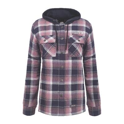 WOMENS BERNE FLANNEL SHIRT JACKET, PLAID BLUSH NAVY - L