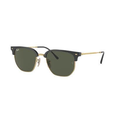 RAYBAN® CLUBMASTER POLISHED BLACK ON GOLD WITH GREEN LENSES