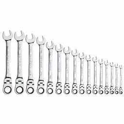 16 PIECE 72 TOOTH METRIC FLEXIBLE COMBINATION RATCHETING WRENCH SET