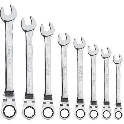 8 PIECE 72 TOOTH SAE EXTRA LONG LOCKING FLEX COMBINATION RATCHETING WRENCH SET