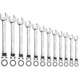 12 PIECE 72 TOOTH METRIC EXTRA LONG LOCKING FLEX COMBINATION RATCHETING WRENCH SET