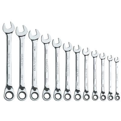 12 PIECE 72 TOOTH METRIC REVERSIBLE COMBINATION RATCHETING WRENCH SET