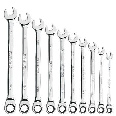 10 PIECE 90 TOOTH EXTRA LONG  METRIC COMBINATION RATCHETING WRENCH SET