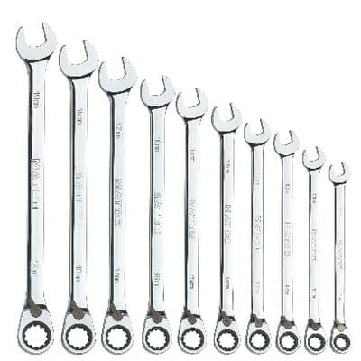 10 PIECE 90 TOOTH EXTRA LONG METRIC REVERSIBLE RATCHETING WRENCH SET