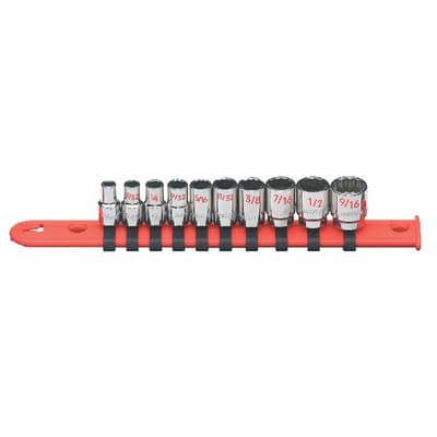 10 PIECE 1/4" DRIVE SAE 12 POINT CHROME SOCKET SET