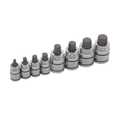 8 PIECE 1/4" AND 3/8" DRIVE METRIC ADV STUBBY HEX BIT SOCKET SET