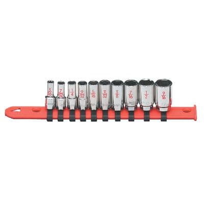 1/4" DRIVE 10 PIECE SAE 6 POINT MID-LENGTH CHROME SOCKET SET