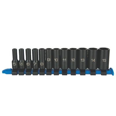 12 PIECE 1/4" DRIVE METRIC 6 POINT ADV MID LENGTH IMPACT SOCKET SET