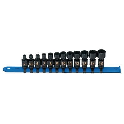 12 PIECE 1/4" DRIVE METRIC 6 POINT UNIVERSAL IMPACT SOCKET SET