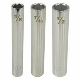 1/4" DRIVE 3 PIECE SAE 6 POINT EXTRA DEEP SOCKET SET