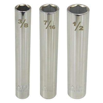1/4" DRIVE 3 PIECE SAE 6 POINT EXTRA DEEP SOCKET SET