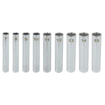 9 PIECE 1/4" DRIVE METRIC 6 POINT EXTRA DEEP SOCKET SET