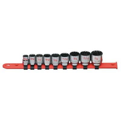 3/8" DRIVE 9 PIECE SAE 12 POINT CHROME SOCKET SET
