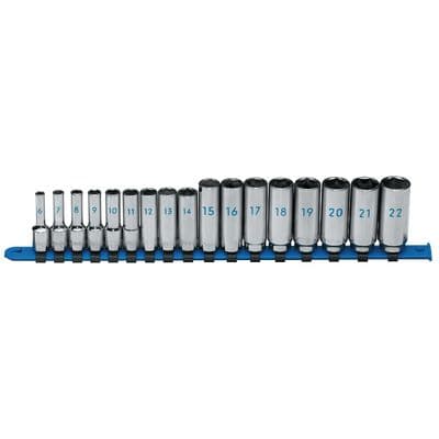 17 PIECE METRIC 6 POINT DEEP CHROME SOCKET SET