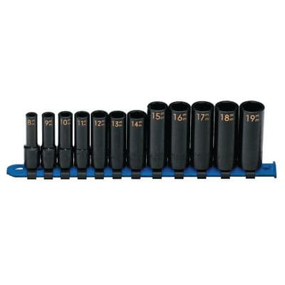 3/8" DRIVE 12 PIECE METRIC 6 POINT DEEP IMPACT SOCKET SET