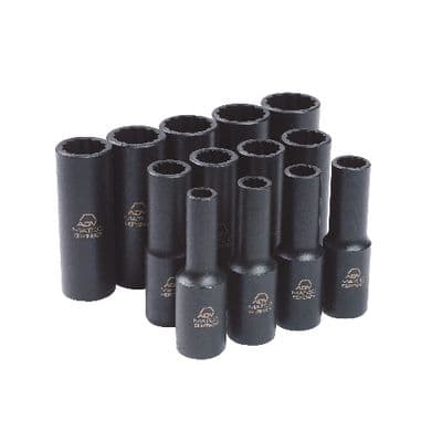 13 PIECE 3/8" DRIVE METRIC 12 POINT ADV DEEP IMPACT SOCKET SET