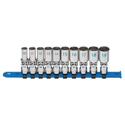 3/8" DRIVE 10 PIECE METRIC 6 POINT DEEP UNIVERSAL CHROME SOCKET SET