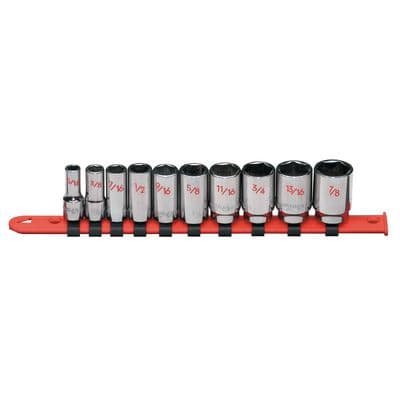 3/8" DRIVE 10 PIECE SAE 6 POINT MID-LENGTH CHROME SOCKET SET
