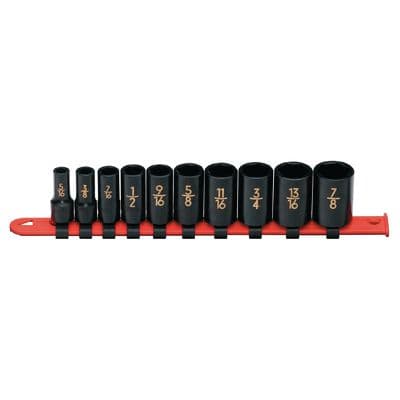 3/8" DRIVE 10 PIECE SAE 6 POINT MID-LENGTH IMPACT SOCKET SET