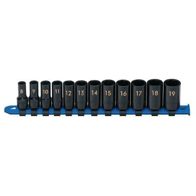 12 PIECE 3/8" DRIVE METRIC 6 POINT MID-LENGTH IMPACT SOCKET SET