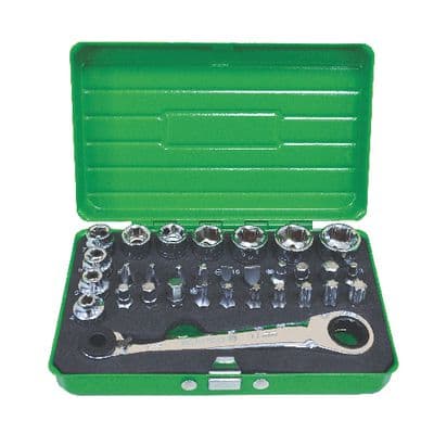 31 PIECE LOW PROFILE MECHANIC TOOL SET - GREEN CASE