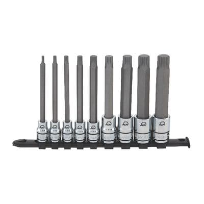 3/8", 1/2" DRIVE 9 PIECE LONG TRIPLE SQUARE ADV BIT SOCKET SET