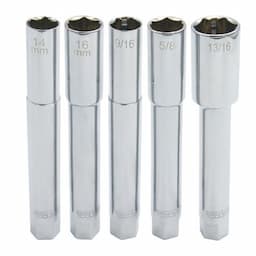 5 PIECE 3/8" X 11/16" DUAL DRIVE 6 POINT 6" EXTRA DEEP SPARK PLUG SOCKET WITH RETAINING SYSTEM