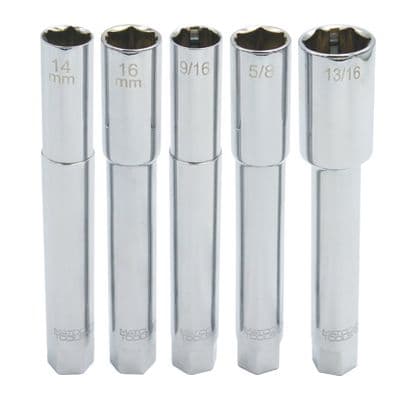 5 PIECE 3/8" X 11/16" DUAL DRIVE 6 POINT 6" EXTRA DEEP SPARK PLUG SOCKET WITH RETAINING SYSTEM