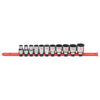 11 PIECE 1/2" DRIVE SAE 12 POINT CHROME SOCKET SET
