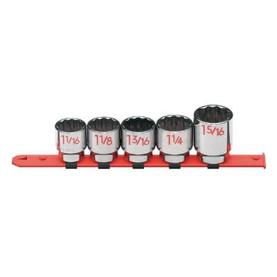 1/2" DRIVE 5 PIECE SAE 12 POINT CHROME SOCKET SET