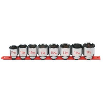 1/2" DRIVE 8 PIECE SAE 6 POINT CHROME SOCKET SET