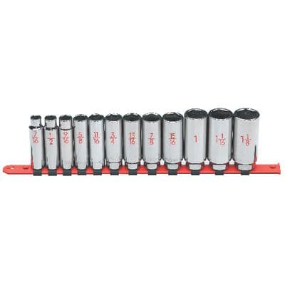 12 PIECE 1/2" DRIVE SAE 6 POINT DEEP CHROME SOCKET SET