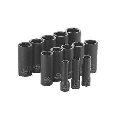 1/2" DRIVE 13 PIECE SAE 6 POINT ADV DEEP IMPACT SOCKET SET