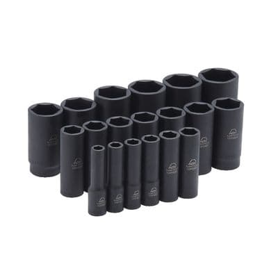 19 PIECE 1/2" DRIVE SAE 6 POINT ADV DEEP IMPACT SOCKET SET