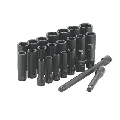 24 PIECE 1/2" DRIVE SAE 6 POINT ADV DEEP IMPACT SOCKET SET