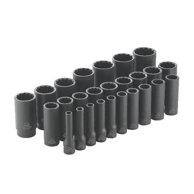 26 PIECE 1/2" DRIVE METRIC 12 POINT ADV DEEP IMPACT SOCKET SET