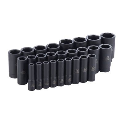 26 PIECE 1/2" DRIVE METRIC 6 POINT ADV DEEP IMPACT SOCKET SET