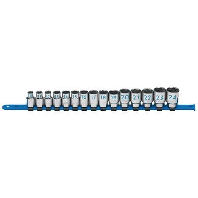 15 PIECE 1/2" DRIVE METRIC 6 POINT CHROME SOCKET SET
